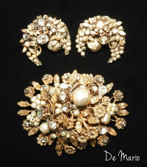 Vintage De Mario Brooch and Earrings