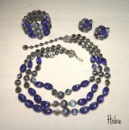 Vintage Hobe Purple and Silver Bead Parure