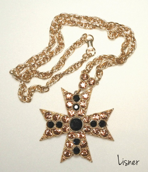 Vintage Lisner Maltese Cross Pendant Necklace