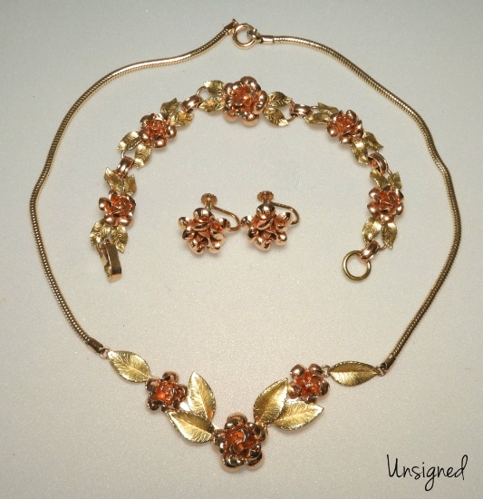 Vintage Rose Motif Necklace, Bracelet and Earring Set