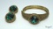 Vintage Emerald Green Glass Bracelet and Earring Set