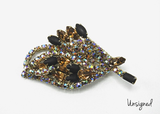 Vintage Rhinestone Brooch with Satin Rhinestones