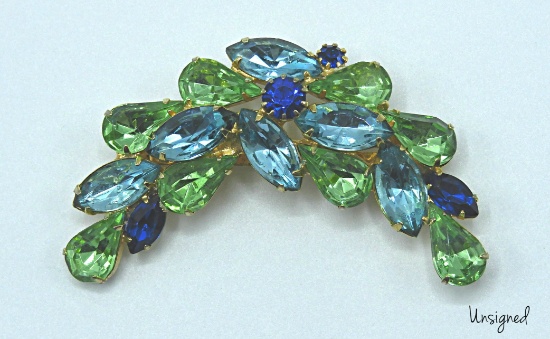 Vintage Green and Blue Crescent Brooch