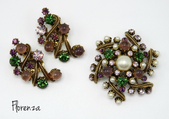 Vintage Florenza Brooch and Earring Set