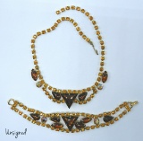 Vintage Amber and Topaz Rhinestone Necklace and Bracelet Set