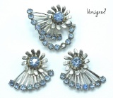 Vintage Silver Tone and Rhinestone Brooch and Earring Set