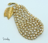 Gold Tone and Rhinestone Pear Brooch by Stanley