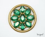 Vintage Brass Brooch With Large Green Stones