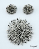 Vintage Celluloid Flower Brooch and Earring Set