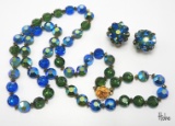 Vintage Hobe Blue Green AB Necklace and Earring Set