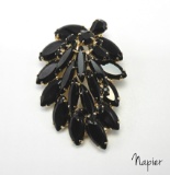 Vintage Black Navette Leaf Brooch by Napier
