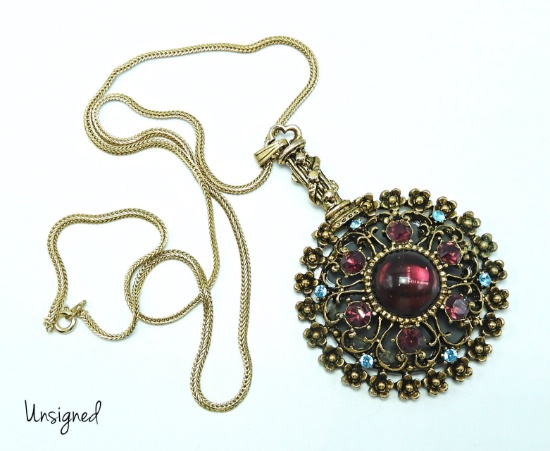 Vintage Necklace With Mirror Pendant