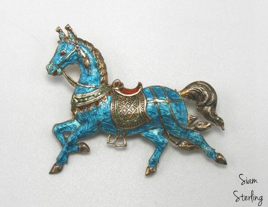 Vintage Enameled Siam Sterling Horse