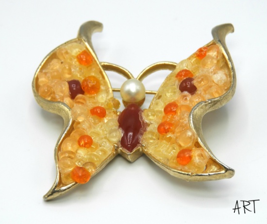 Vintage Chipped Glass Butterfly by ART