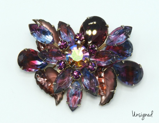 Vintage Plum Colored Brooch With Specialty Stones