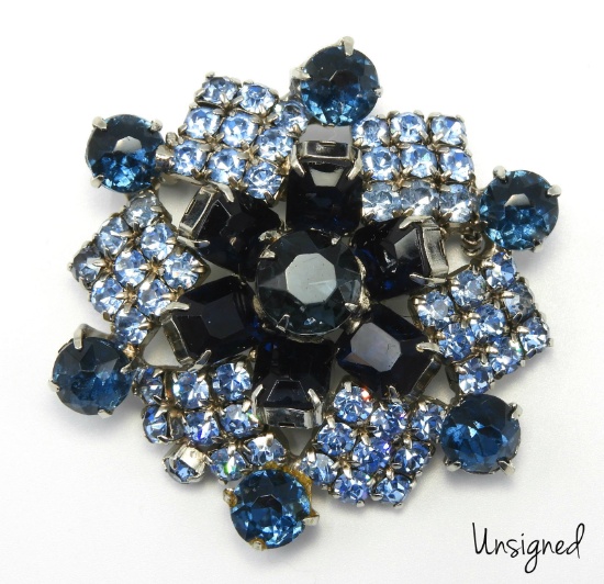 Vintage Two-Tone Blue Rhinestone Brooch