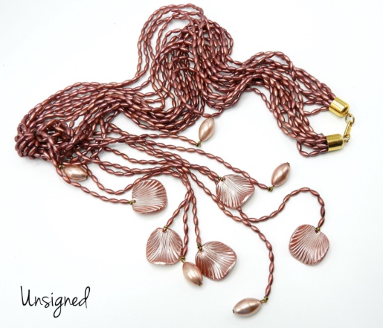 Vintage Multi-Strand Mauve Bead Necklace