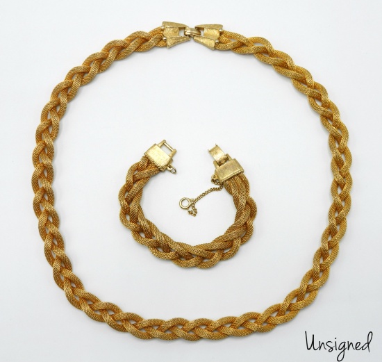 Vintage Braided Mesh Necklace and Bracelet Set