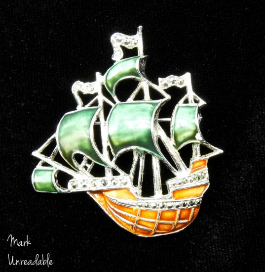 Vintage Enameled Sailing Ship Brooch