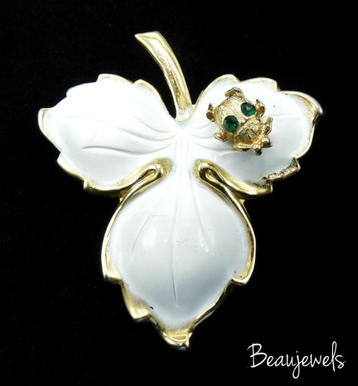 Vintage Beaujewels Leaf and Bug Brooch