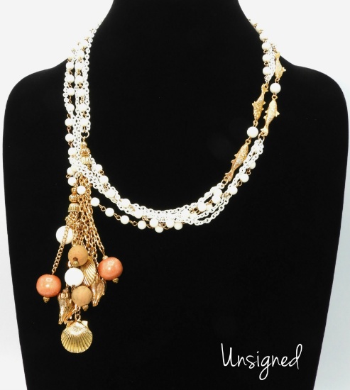 Vintage Bead and Sea Charm Lariat Necklace