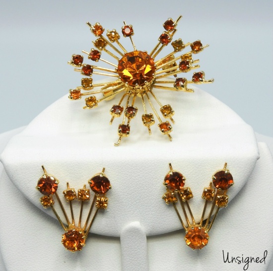 Vintage Atomic Brooch and Earring Set