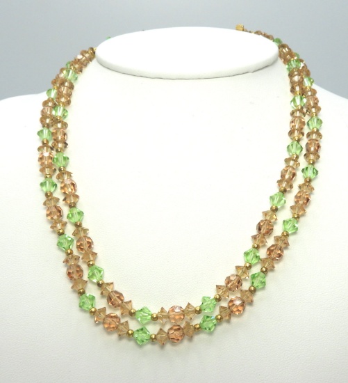 Vintage Green and Topaz Crystal Bead Necklace