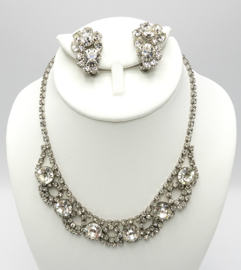 Vintage Crystal Rhinestone Necklace and Earring Set