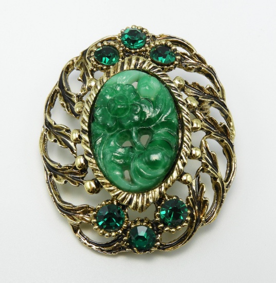 Vintage Asian Faux Jade Brooch