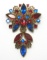 Vintage Blue and Red Rhinestone Drop Brooch