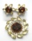 Vintage Brown and Satin Rhinestone Brooch and Earring Set