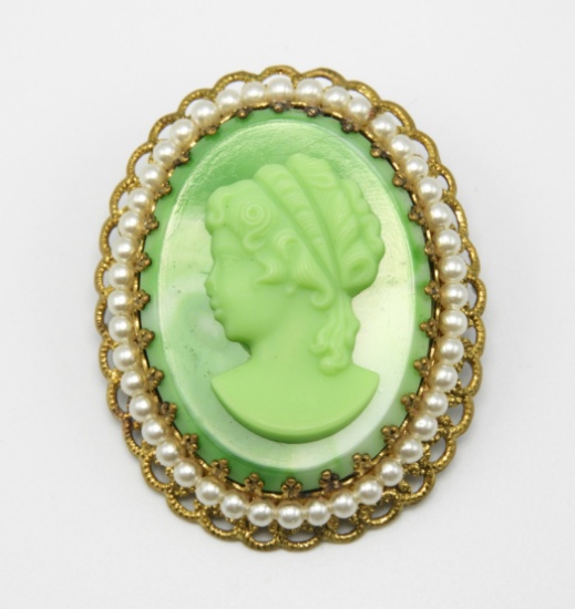 Vintage West German Green Glass Cameo