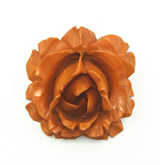 Vintage Carved Bakelite Rose Brooch