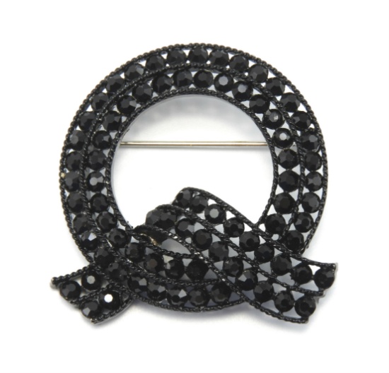 Vintage Lisner Japanned Black Rhinestone Brooch