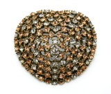 Vintage Heart Shaped Grey and Bronze Rhinestone Brooch