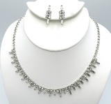 Vintage Garne Clear Crystal Rhinestone Necklace and Earring Set