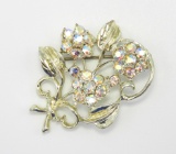 Vintage Gold Tone and AB Rhinestone Brooch