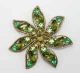 Vintage Green Rhinestone Star Brooch