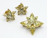 Vintage Jonquil Colored Rhinestone Star Brooch and Earrings