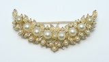 Vintage Pearl Bead Crescent Brooch