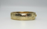 Vintage Etched Gold Tone Hinged Bangle Bracelet