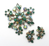 Vintage Green Spray Brooch and Earring Set