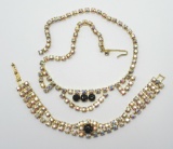 Vintage Gold AB Rhinestone Necklace and Bracelet Set