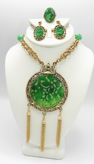 Vintage Asian Style Necklace, Earrings and Ring Set