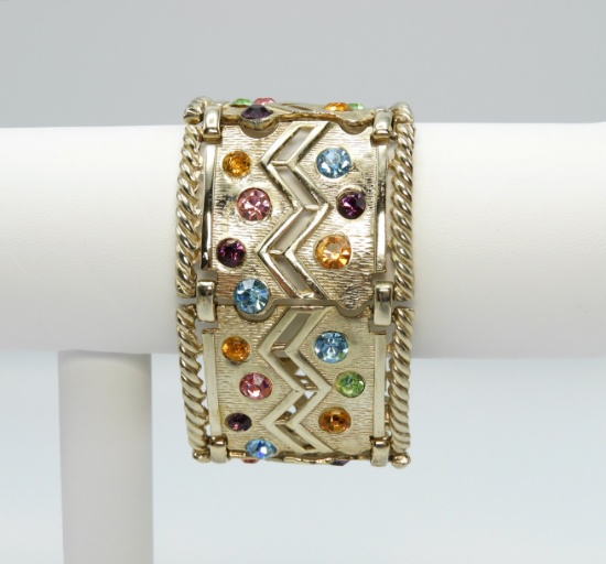 Vintage Wide Link Jeweled Bracelet