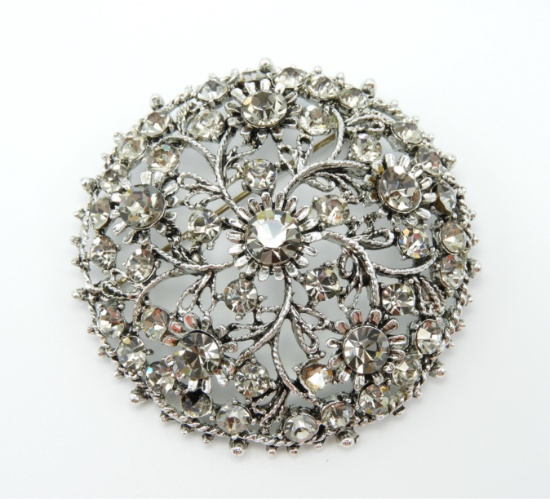 Vintage Silver Tone Rhinestone Brooch