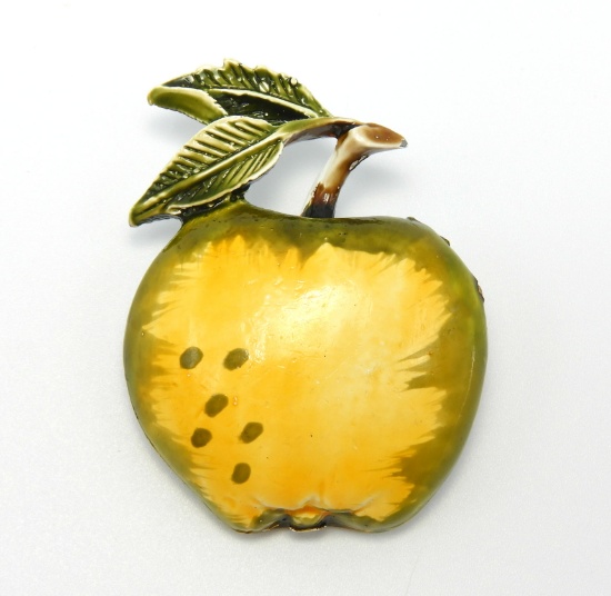 Vintage LJM Enameled Apple Brooch