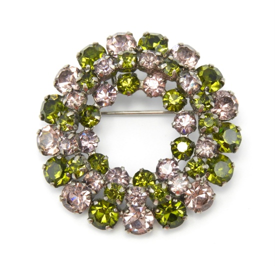 Vintage Olivine and Lavender Circle Brooch