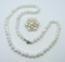 Vintage White Iridescent Bead Necklace and Brooch