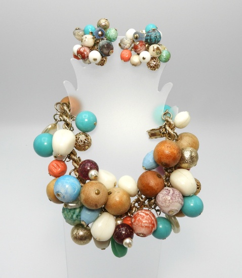 Vintage Dangling Bead Bracelet and Earring Set